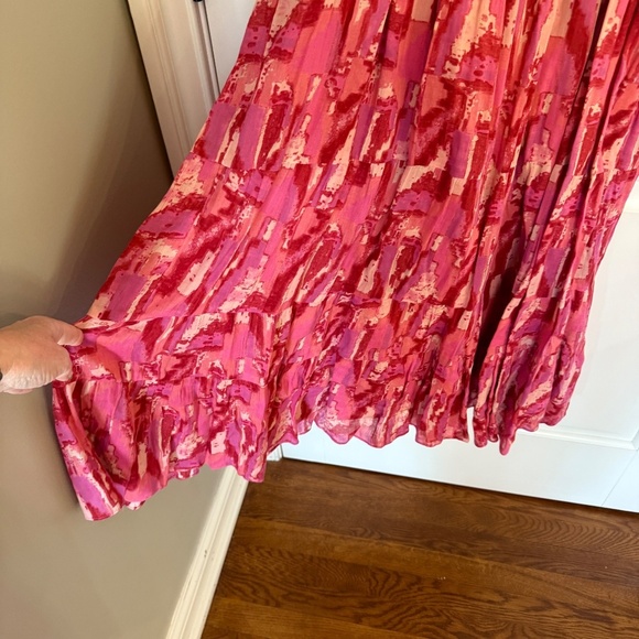 ba&sh Teoli open tie back patterned Midi Dress Pink 45110 - Picture 9 of 16